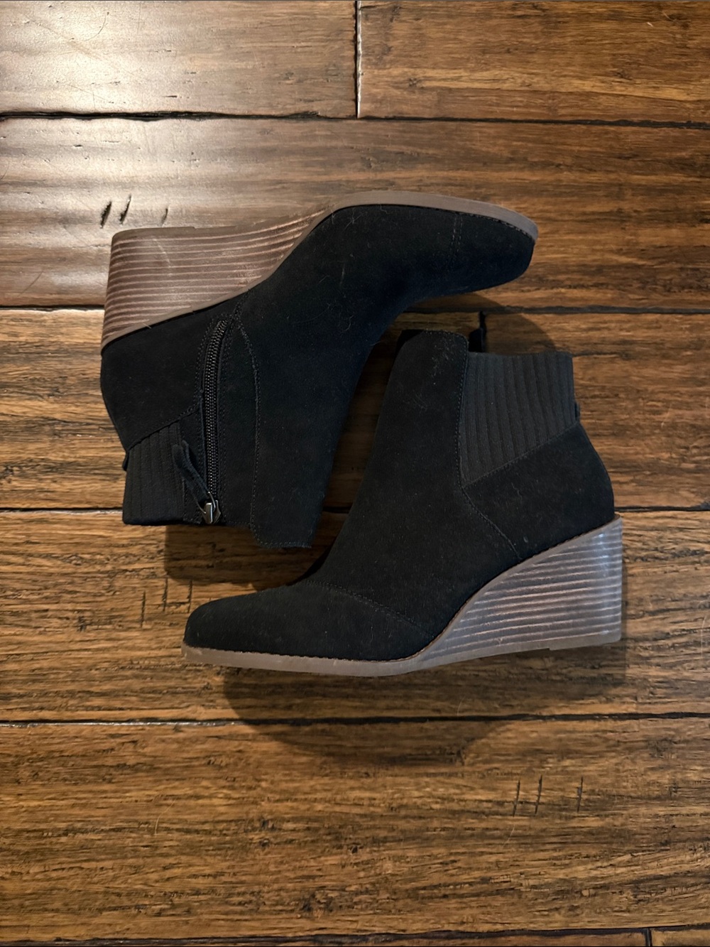 Toms Black Suede-Look Wedge Ankle Boots